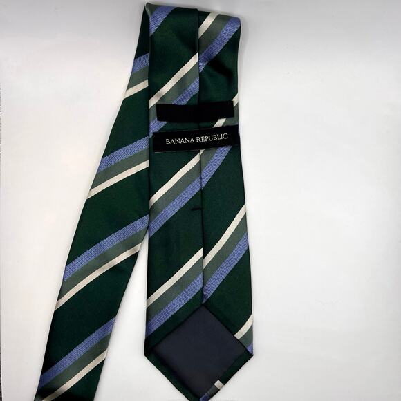 Banana Republic Repp Men’s Tie 58” Long - Green Blue Silk Necktie - Picture 3 of 6